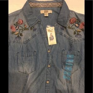 Vintage America Blues DENIM Shirt floral XL NWT